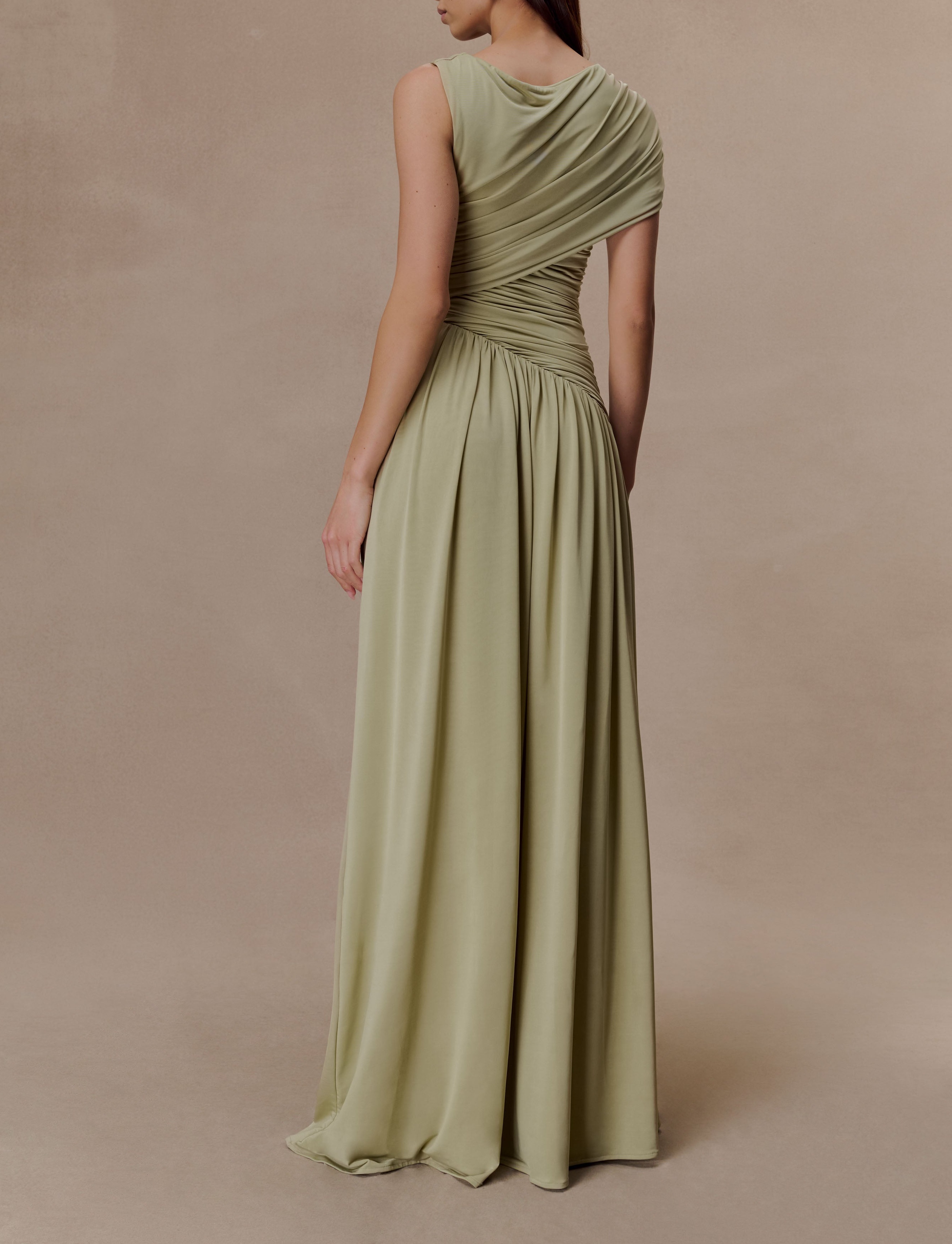 Sage Slinky Asymmetric Maxi Dress