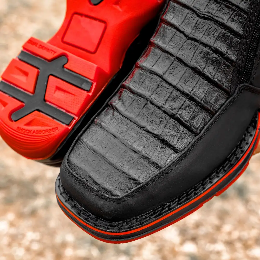 Black Caiman Belly Leather Botin With 3D Lightweight Soles - Square Toe