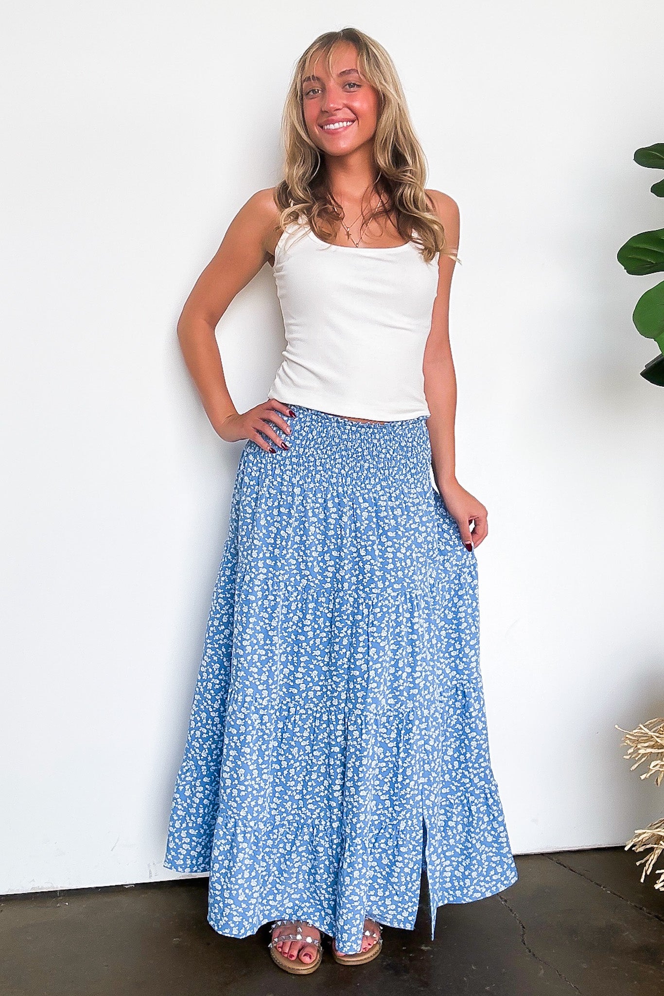 Floral Smocked Midi Skirt