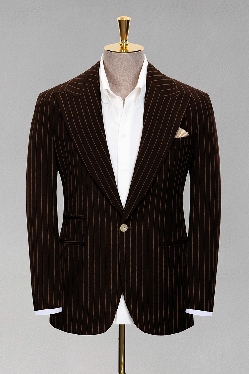 Men's Dark Green Pinstripe Single-Breasted Blazer