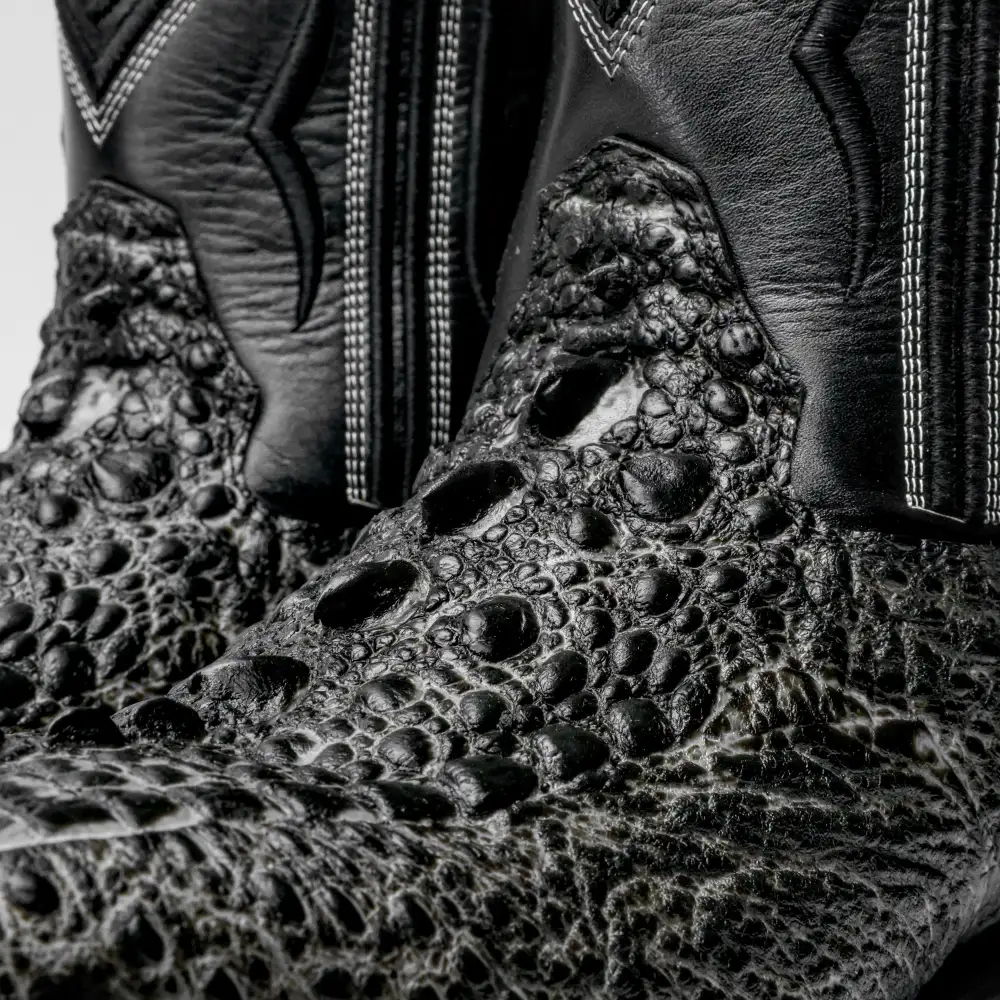 Grey Snapping Turtle Leather Boots - Square Toe