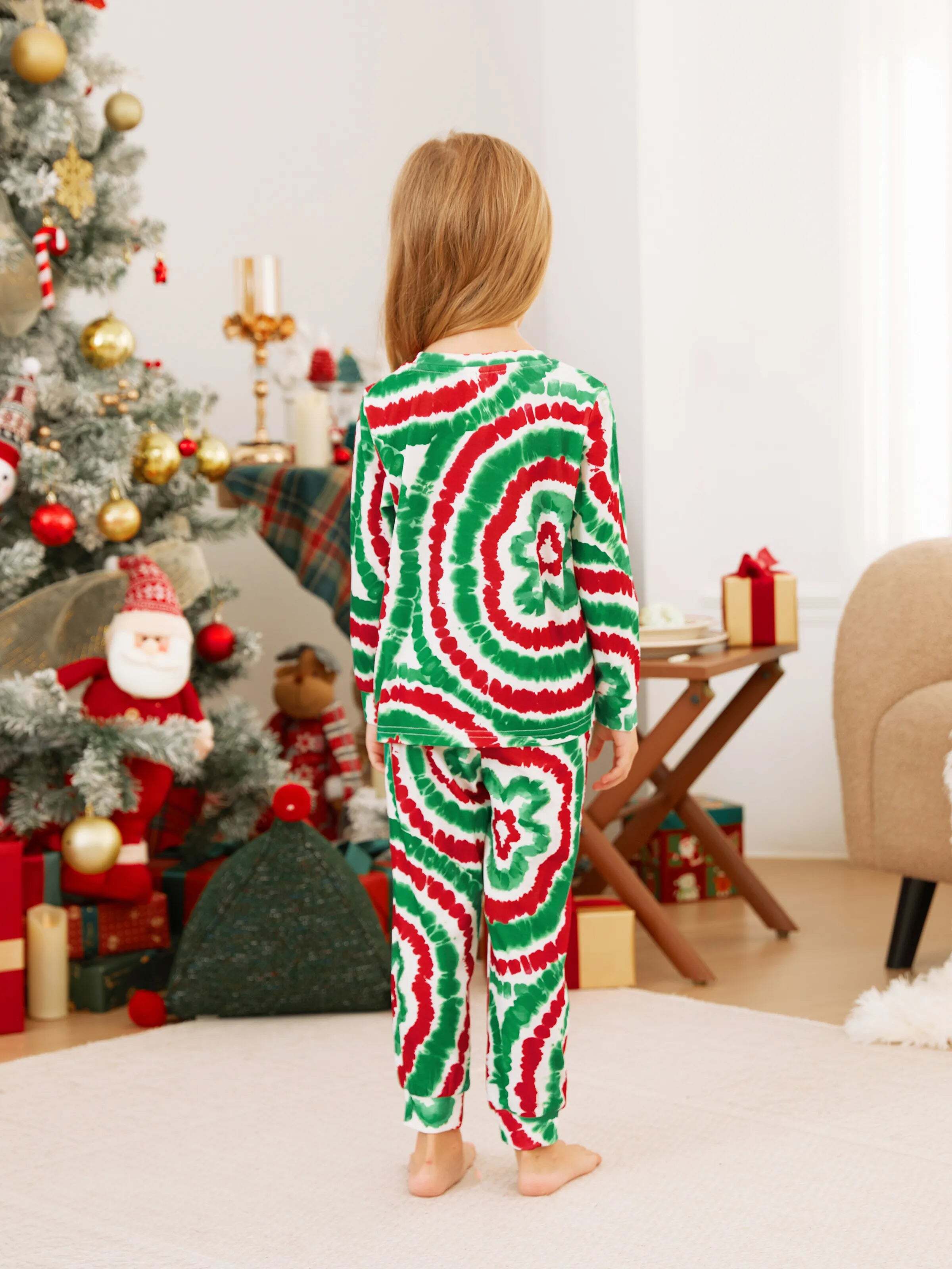 Christmas Family Red&Green Tie-Dye Gingerbread Man Pajamas Sets with Christmas Socks MultiColour