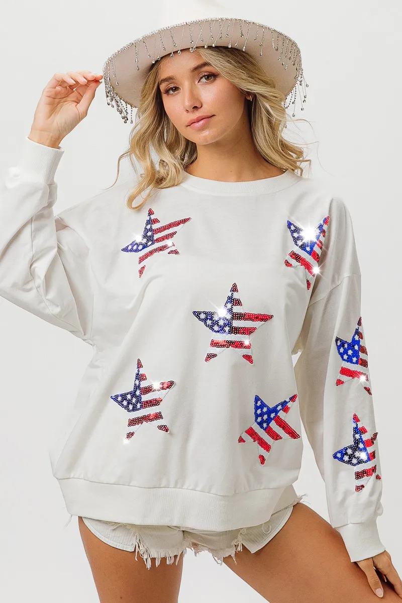 American Flag Sequin Star Sweatshirt