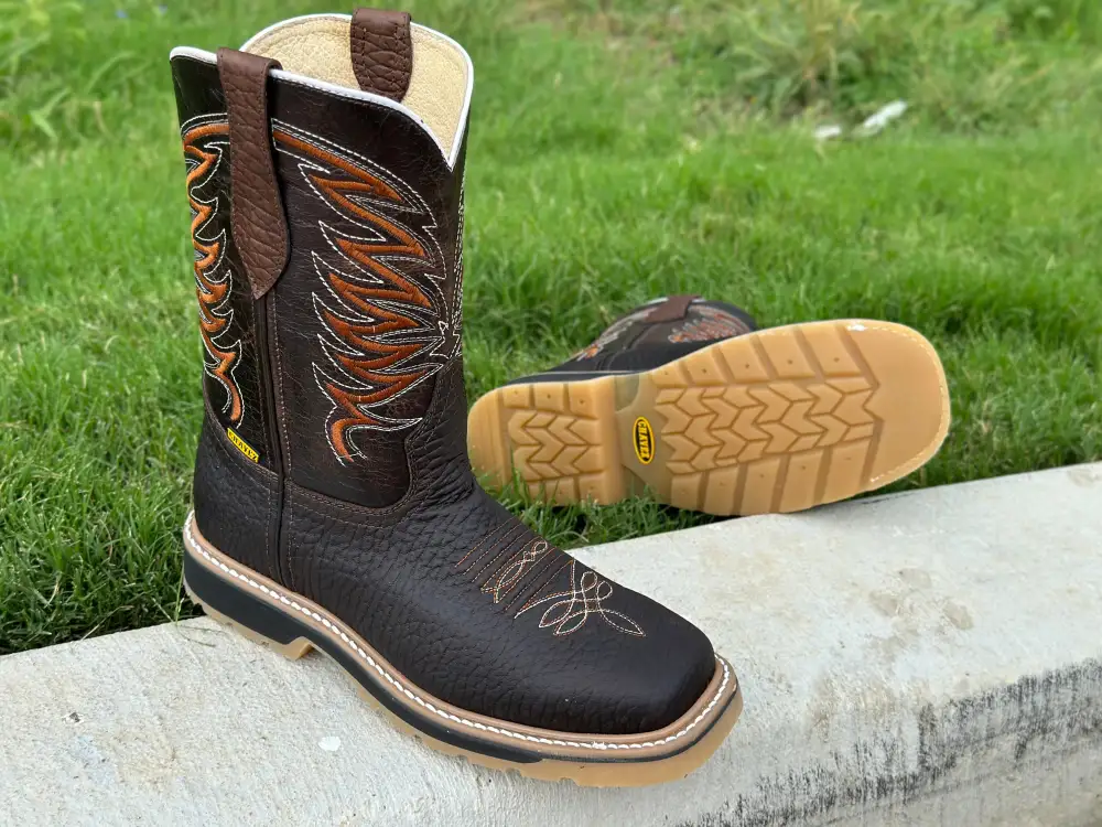 Men’s Dark Brown Bull Neck Leather Work Boots- No Steel Toe