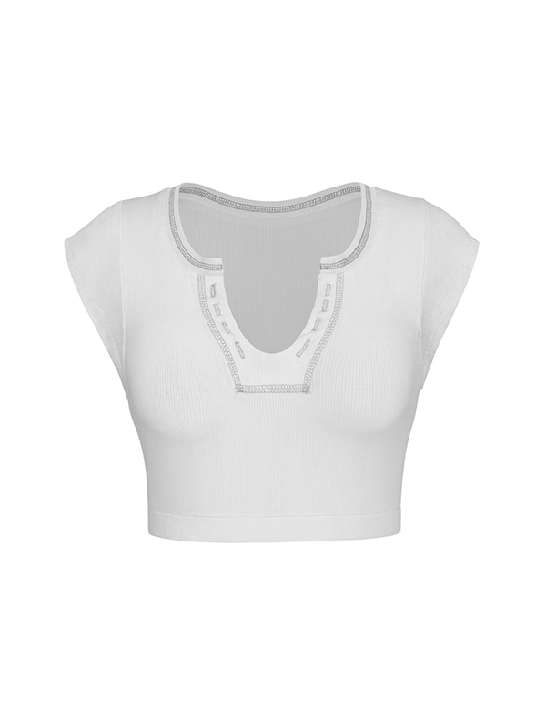 Split-Joint Cap Sleeve Skinny Deep V-Neck Vest Top