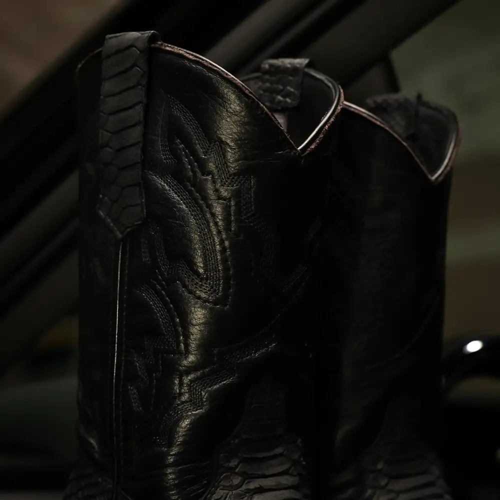 Matte Black Python Leather Boots With 3D Lightweight Sole