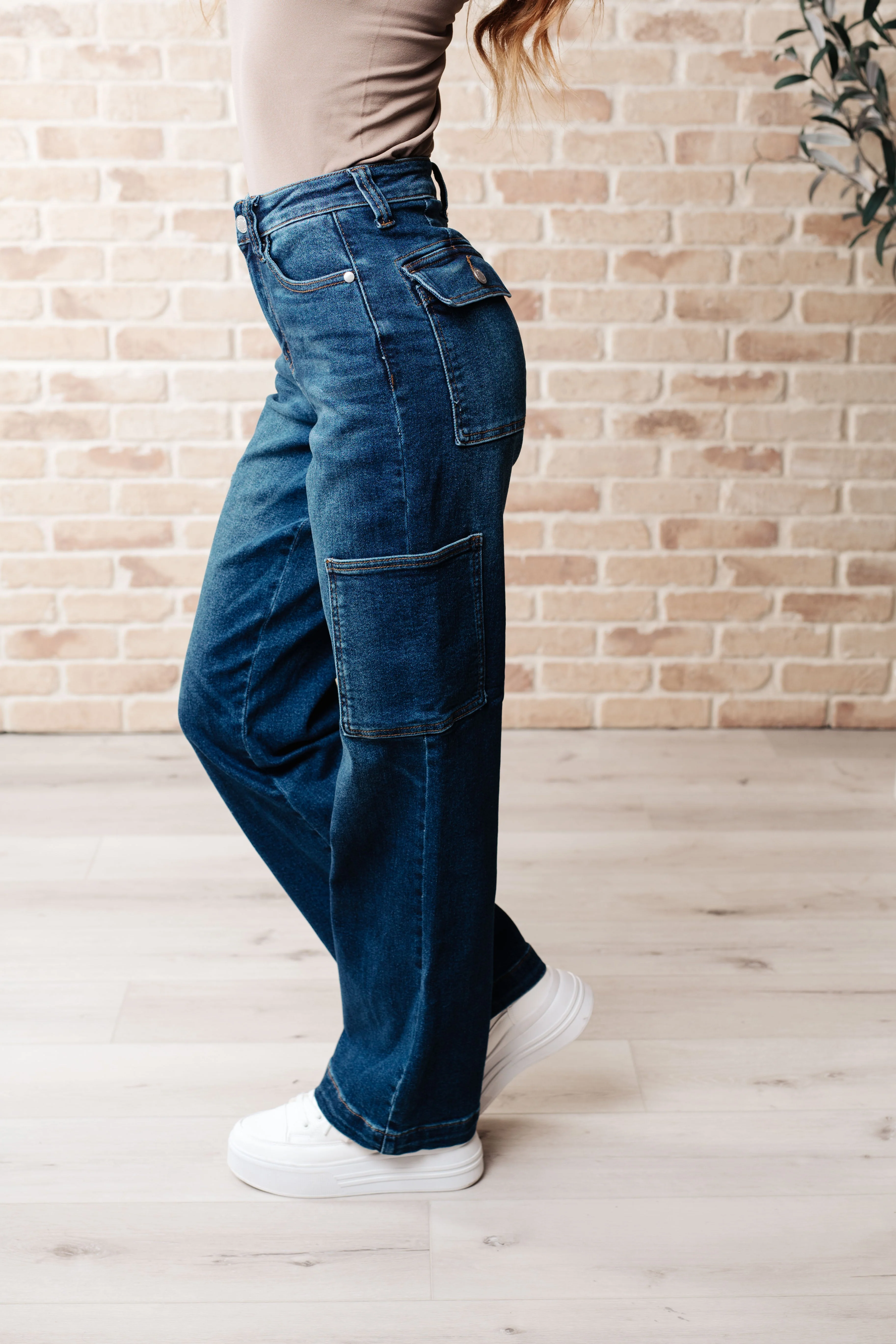 High Rise Cargo Straight Jeans
