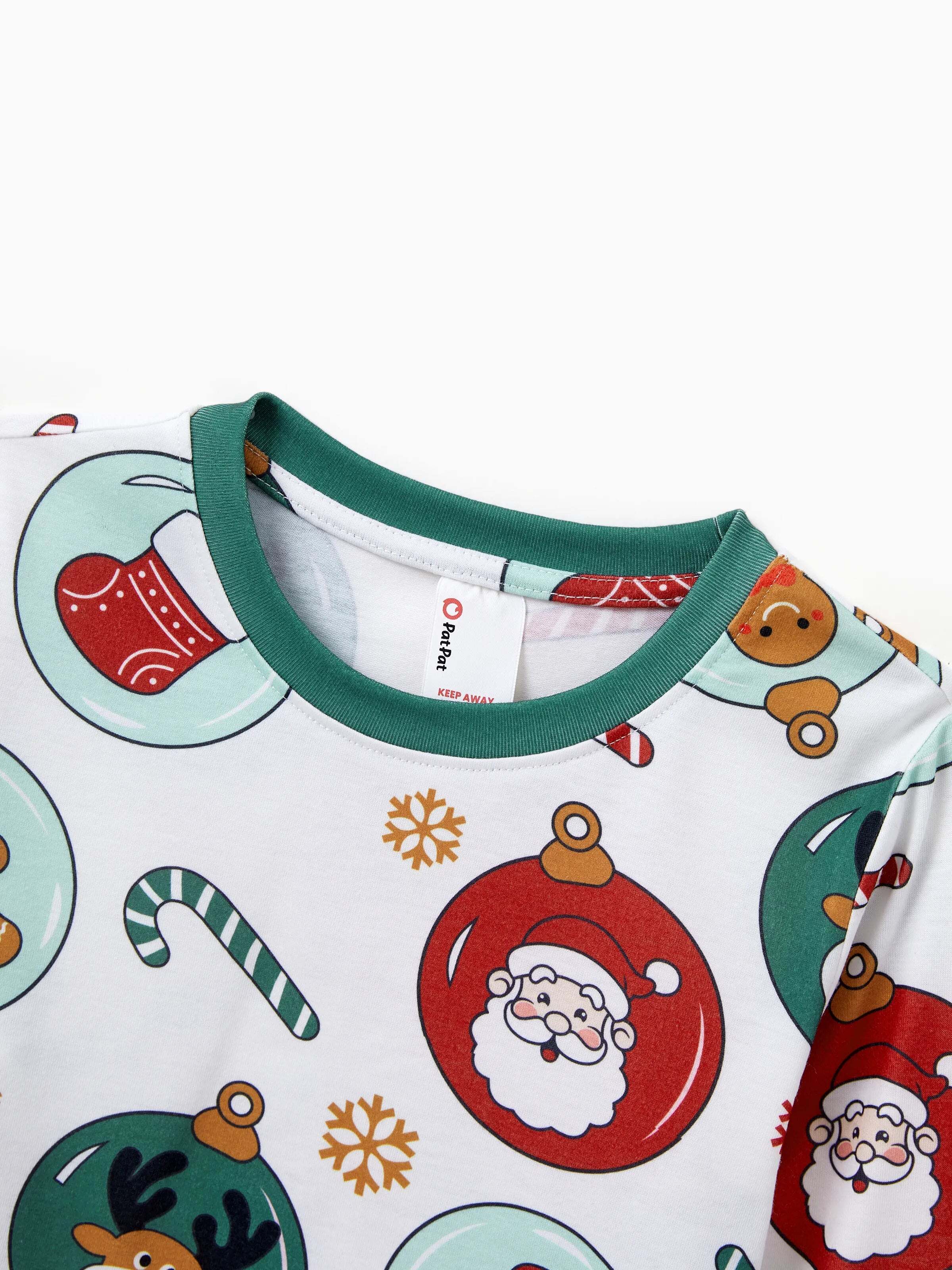 Christmas Matching Family Pajamas Set Reindeer and Santa Claus PJS with Christmas Socks Green