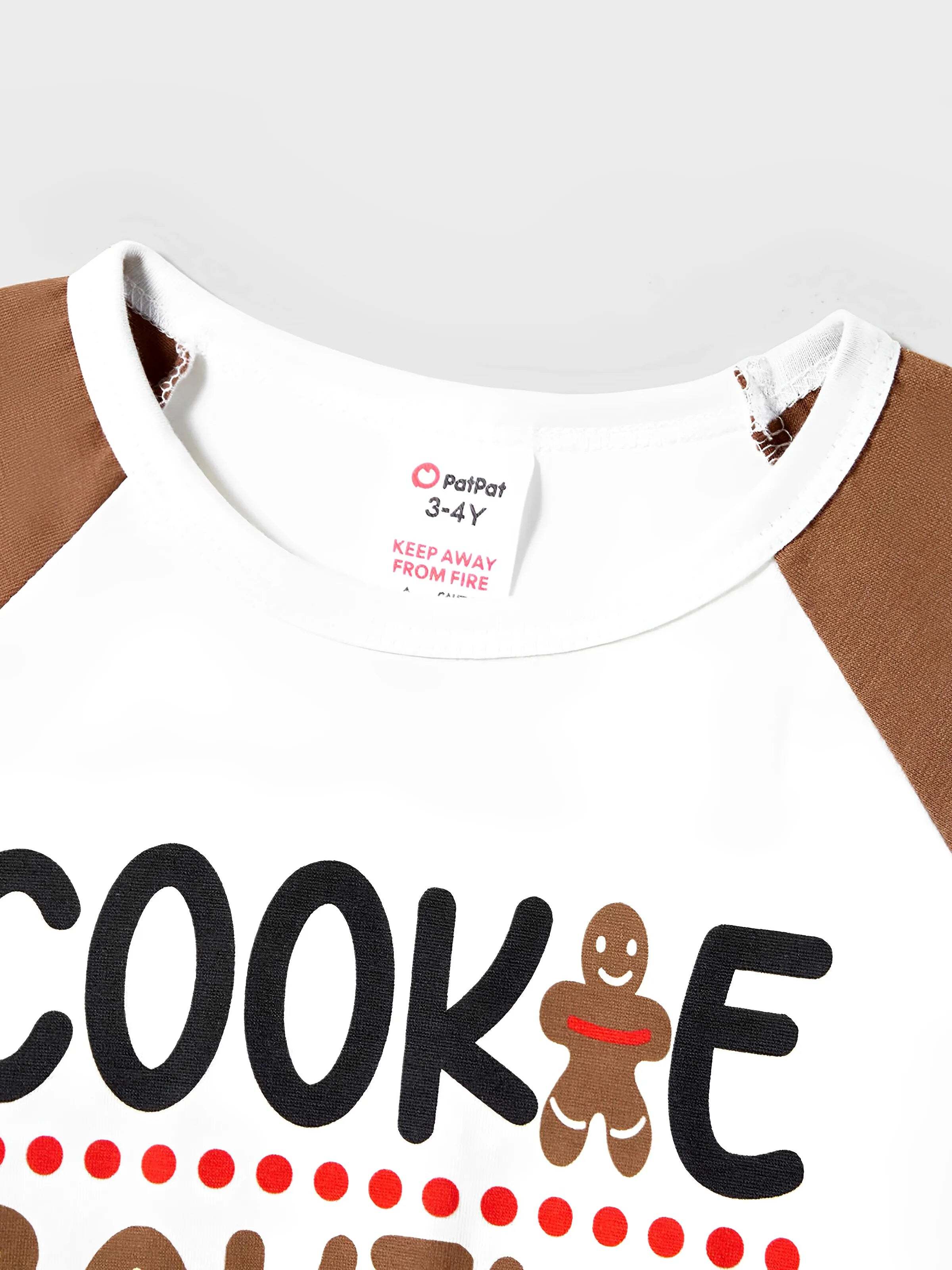 Christmas Family Matching Letter and Gingerbread Man Print Long-sleeve Pajamas Sets with Christmas Socks Khaki