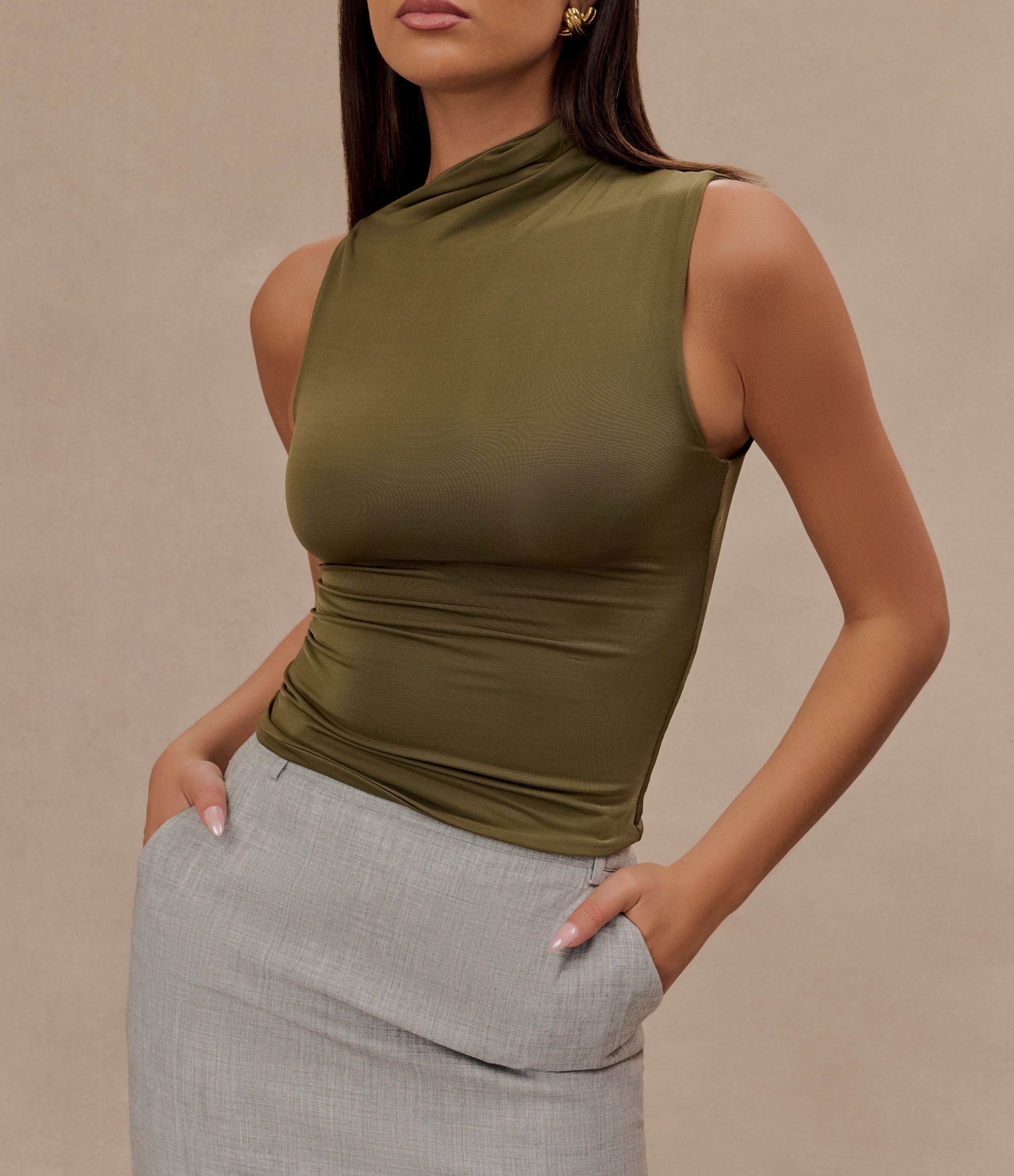 Olive Sleeveless Slinky Top