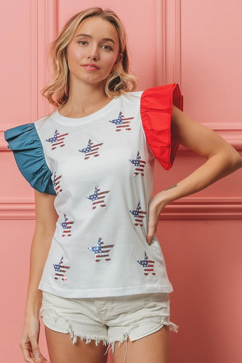 American Flag Sequin Stars Top