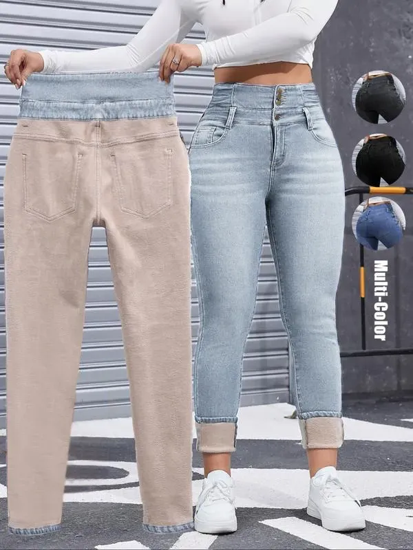 🔥Last Day 89% OFF🔥Women's High Elasticity Fleece Lined Thick Denim Jeans