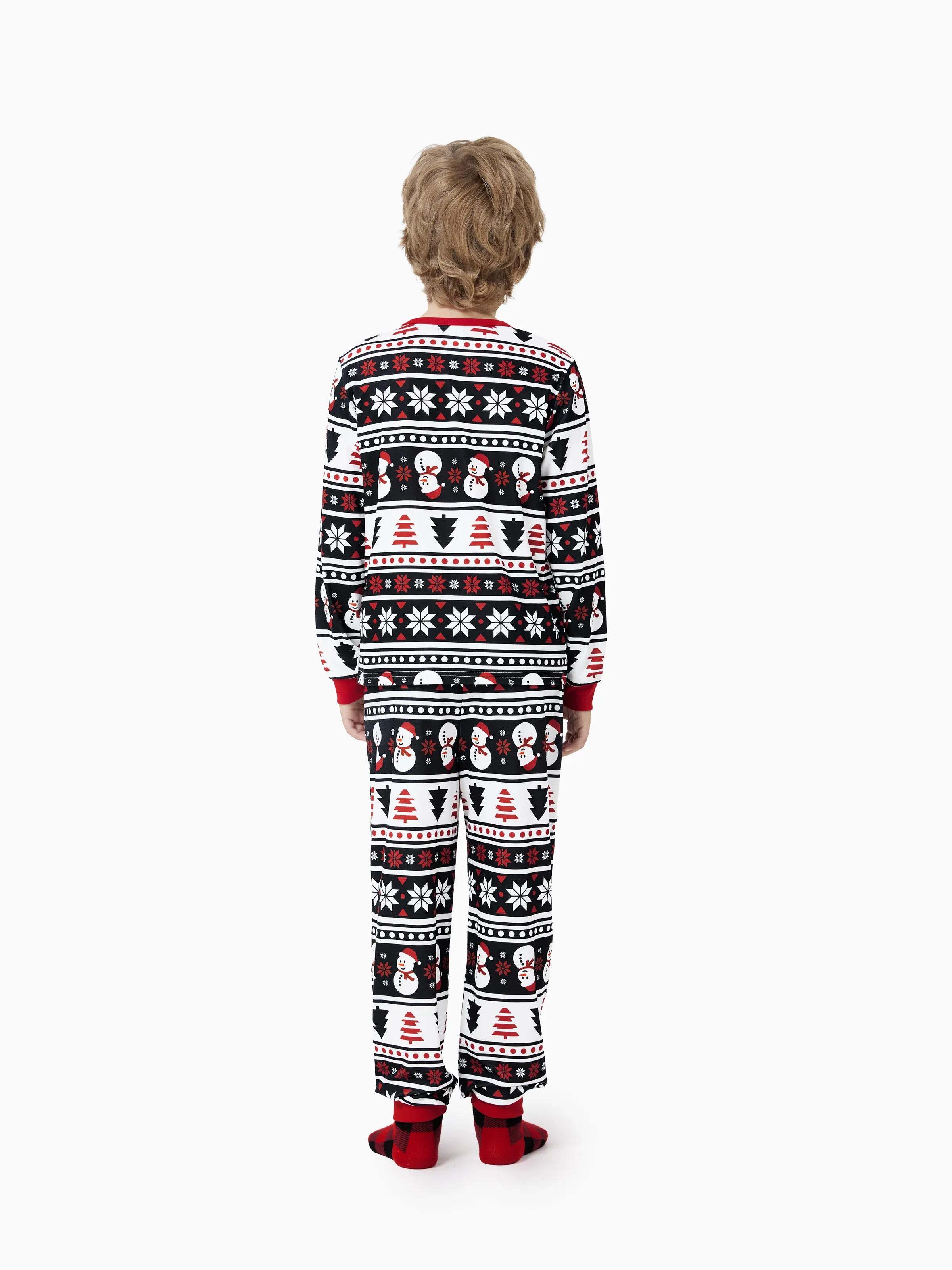Christmas Matching Family Pajamas Set Snowman and Christmas Tree Print Black PJS with Christmas Socks Black