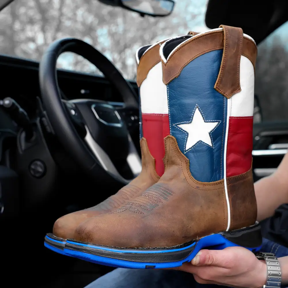 Distressed Brown “Whisky TEXAS Flag Leather Work Boots - Composite Toe