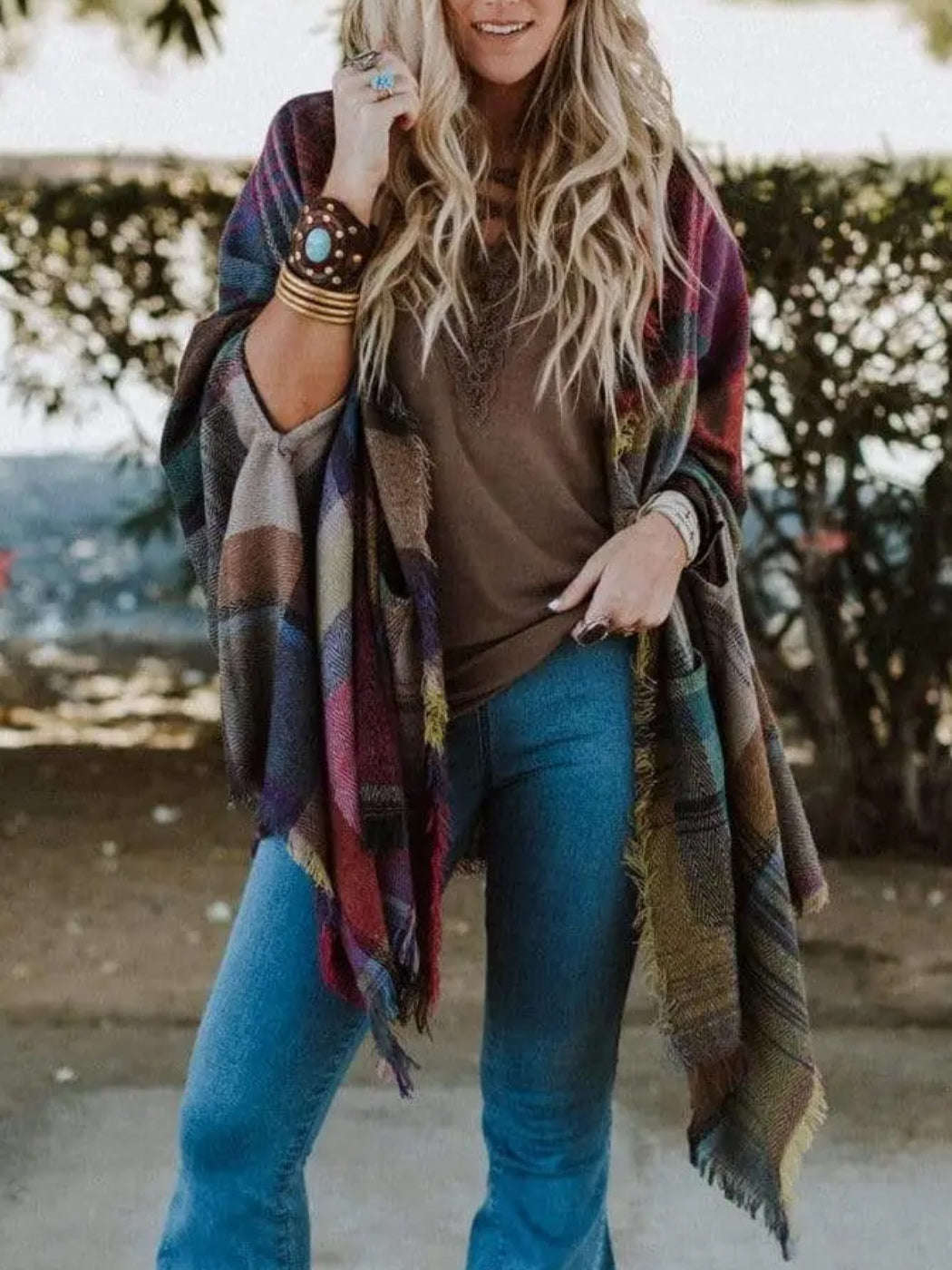 Plaid Pocket Ruana Wrap