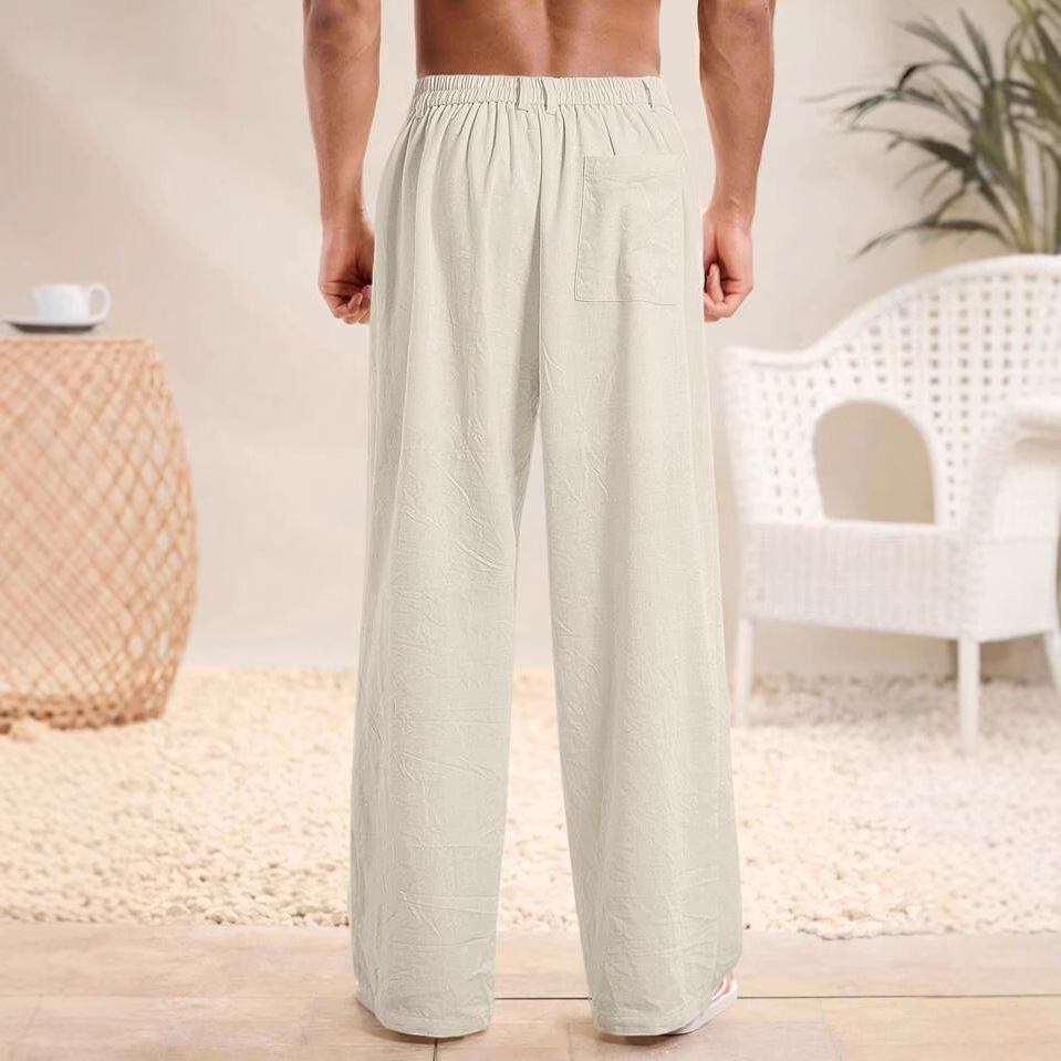 Men's loose cotton and linen casual trousers