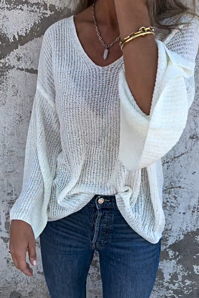 Women's Solid Color V-neck Loose Sweater