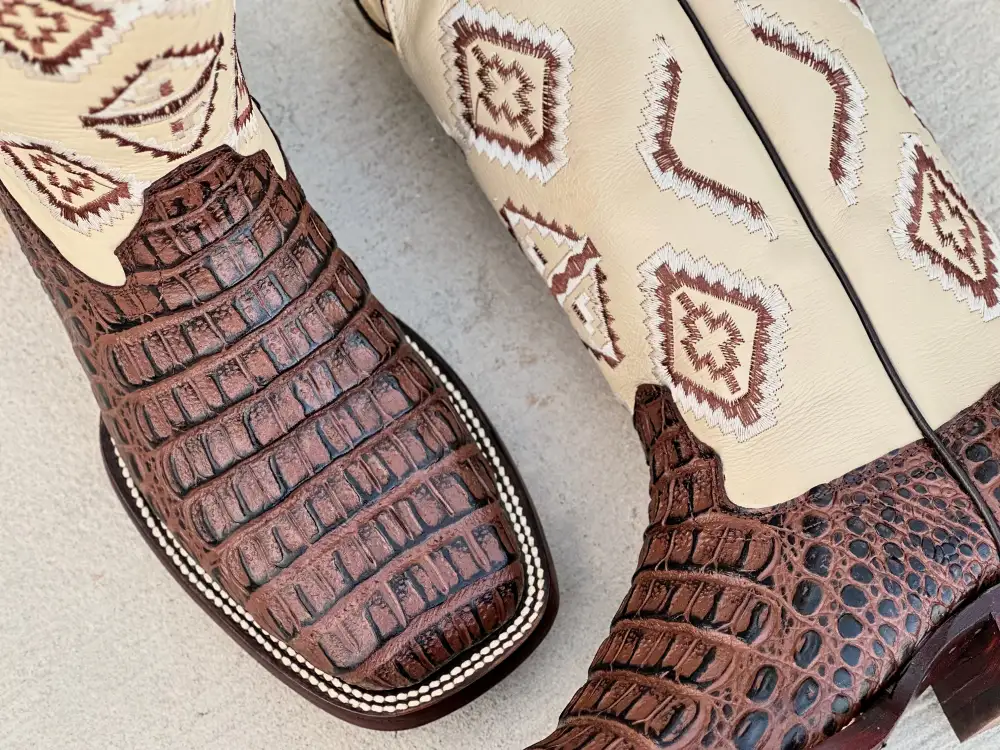 Mens Black Crocodile Leather Boots With Blue Shaft