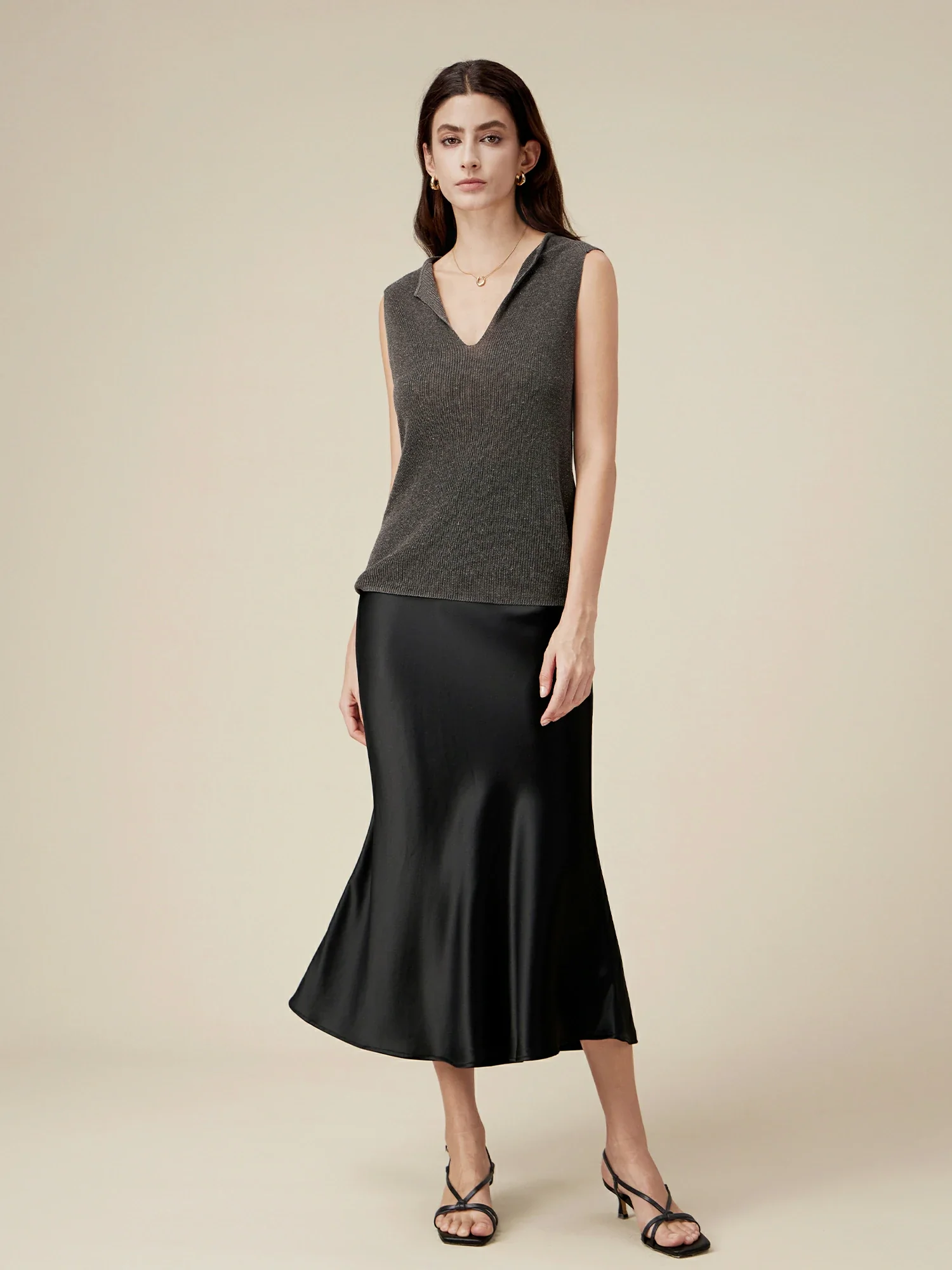 Linen & Lyocell Sleeveless Lapel Casual Tank