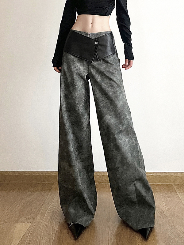 High-Waisted Split-Joint Zipper Loose Wide Leg Trousers Pants