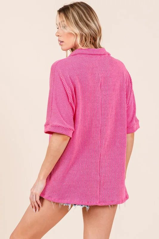 Ribbed Collared Neck Top