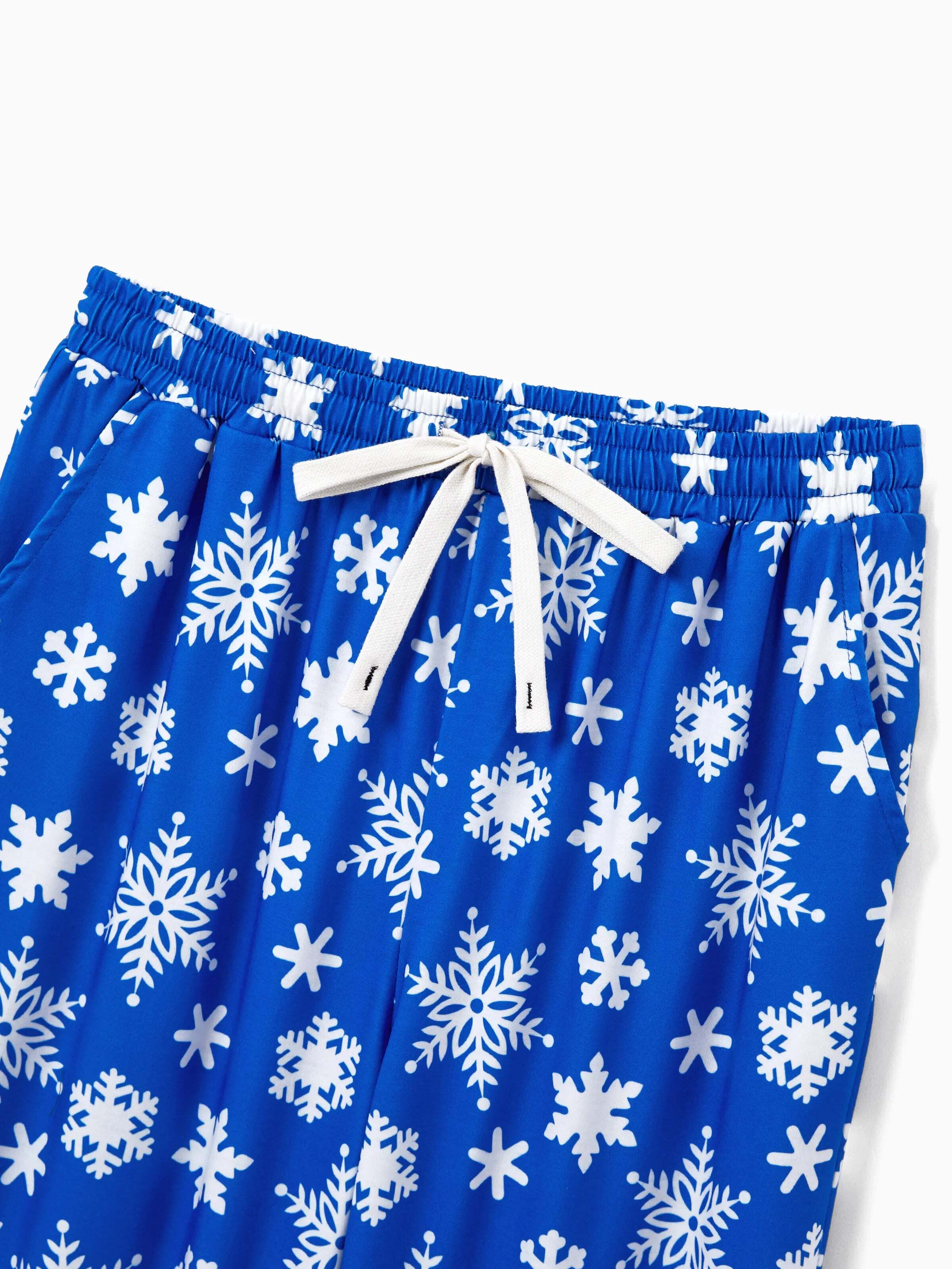 Christmas Matching Family Pajamas Set Snowflake Print Blue PJS with Christmas Socks Blue