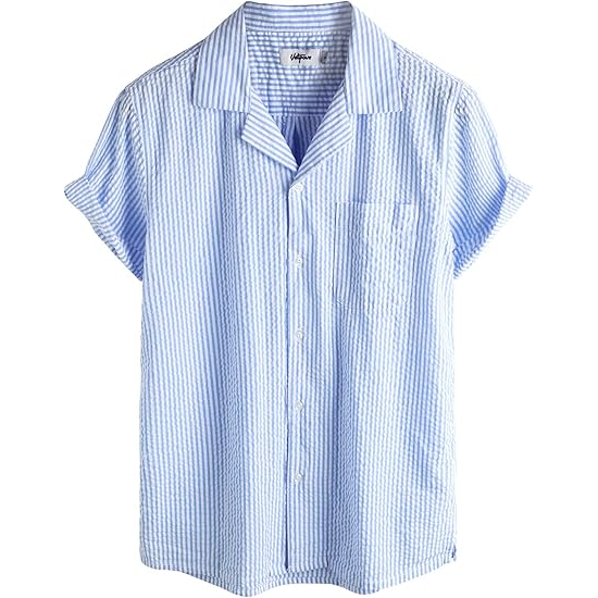 Men‘s Striped Summer Shirt Casual Button Down Short Sleeve Beach Shirts