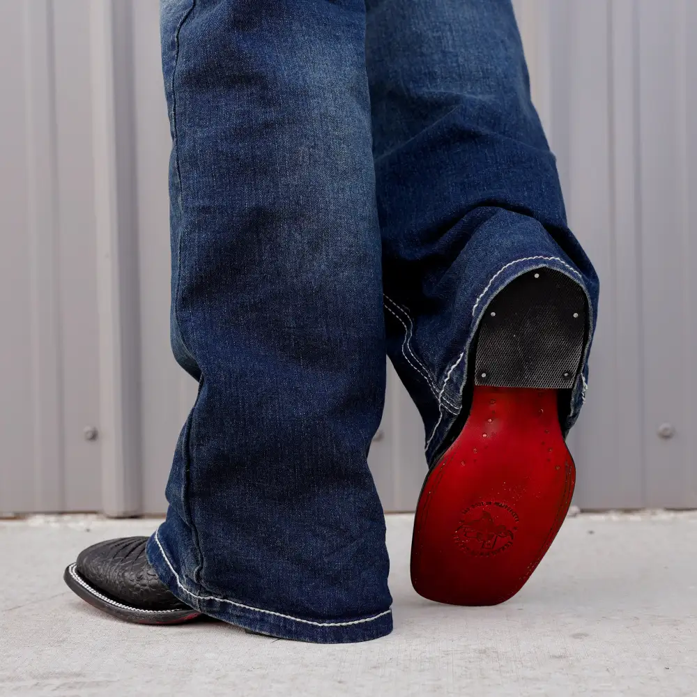 Black Caiman Belly Leather Boots -Square Toe