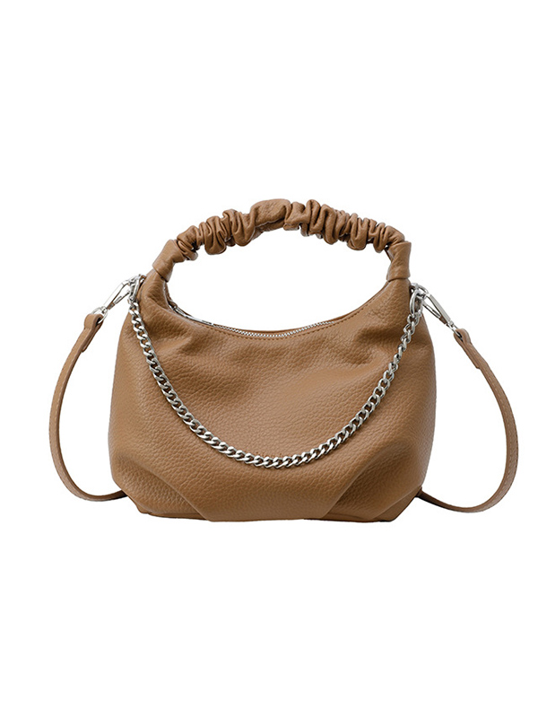 Chains Pleated Solid Color Zipper Handbags Crossbody Bags
