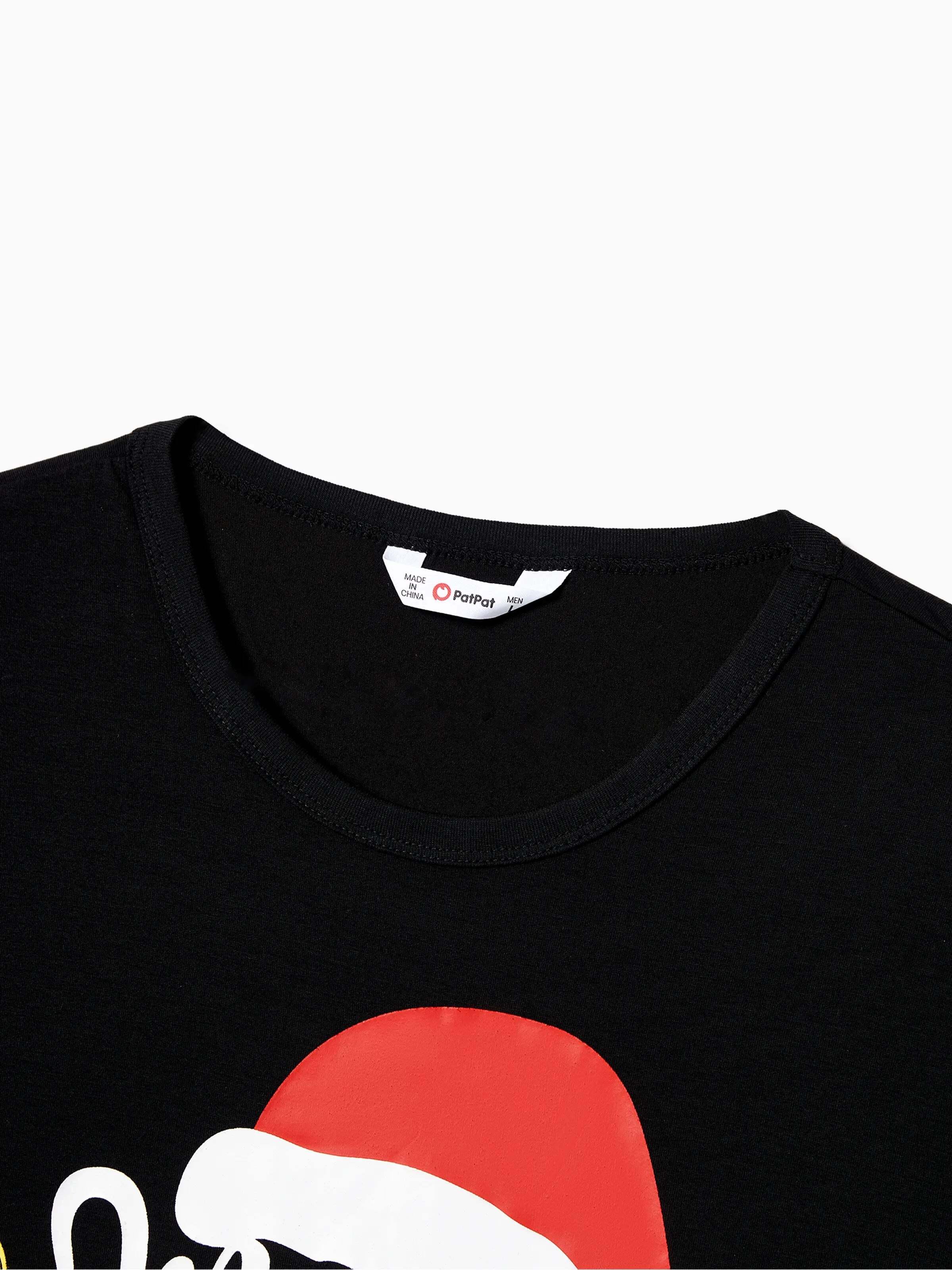 Christmas Family Matching Letters&Festive light bulb Print Short-sleeve Pajamas Sets Black