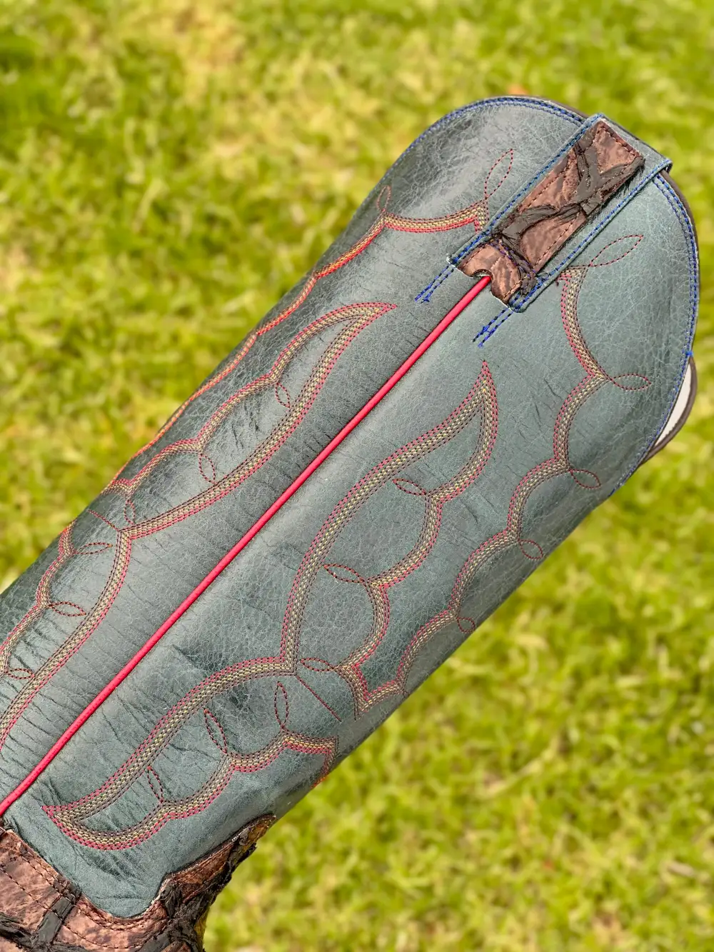 Men’s Brown Pirarucu Leather Boots With Blue  Shaft