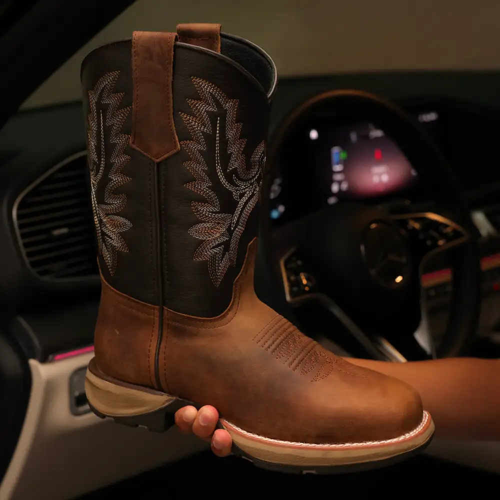 Distressed Brown “Whisky” Leather Work Boots - Square Toe