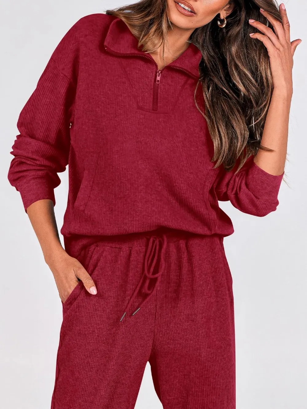 Women's Long Sleeve Half Zip Sweatshirt Sweatpants Lounge Set Sweatsuits with Pockets