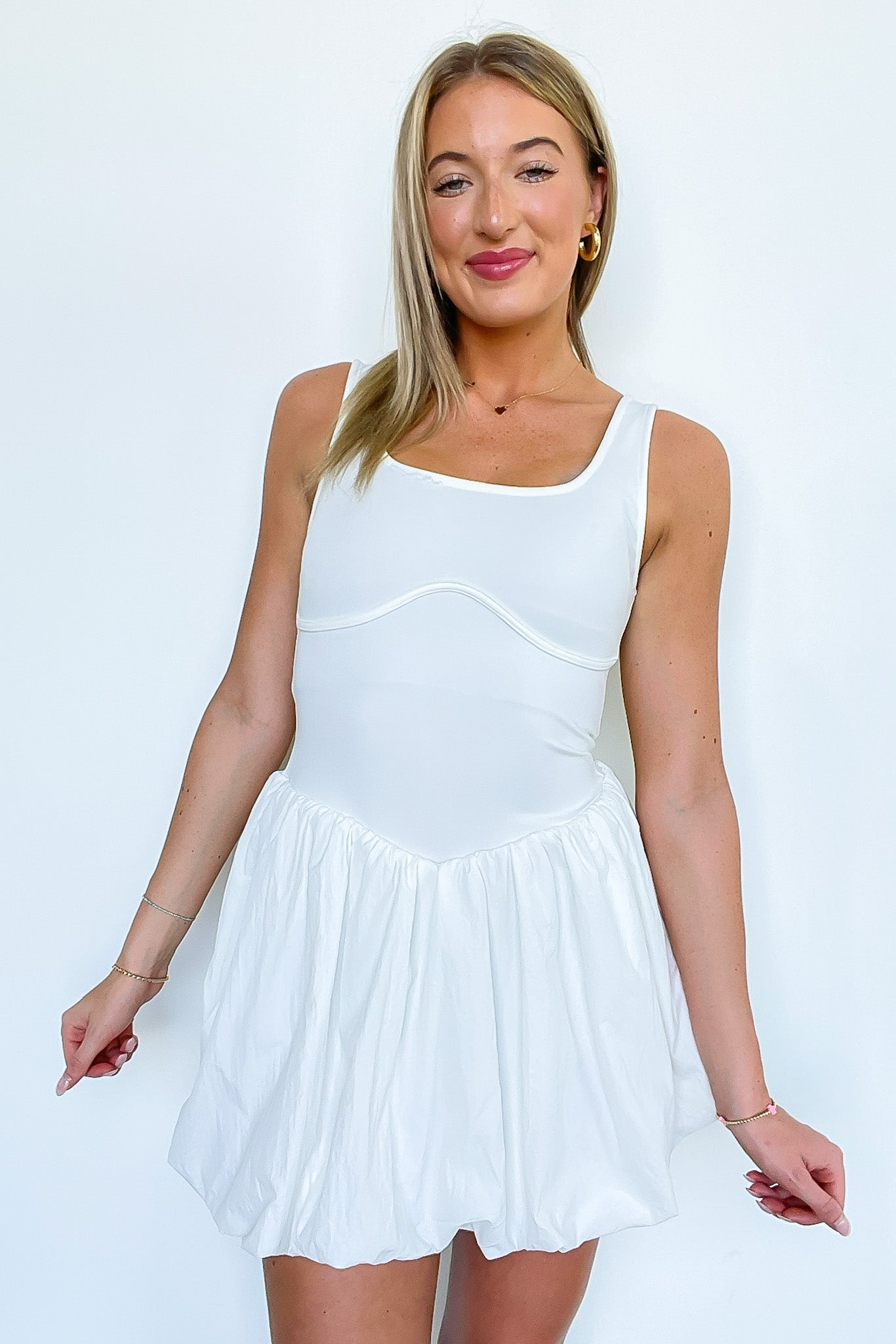 Bubble Hem Mixed Media Romper