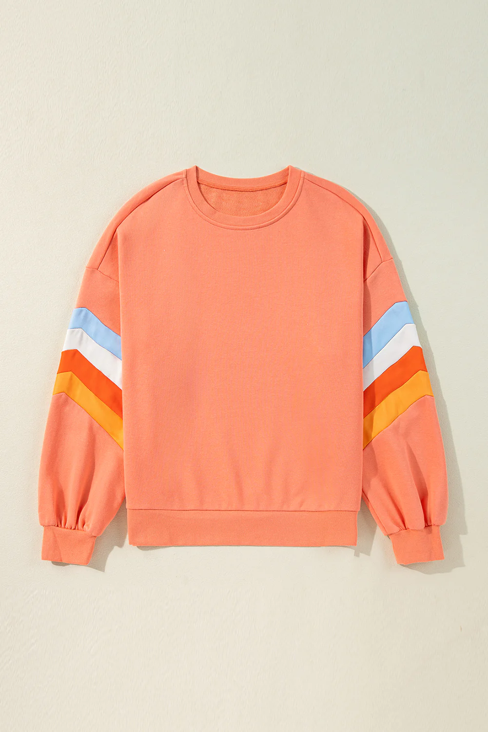 Flamingo Rainbow Striped Sleeve Crew Neck Loose Sweatshirt