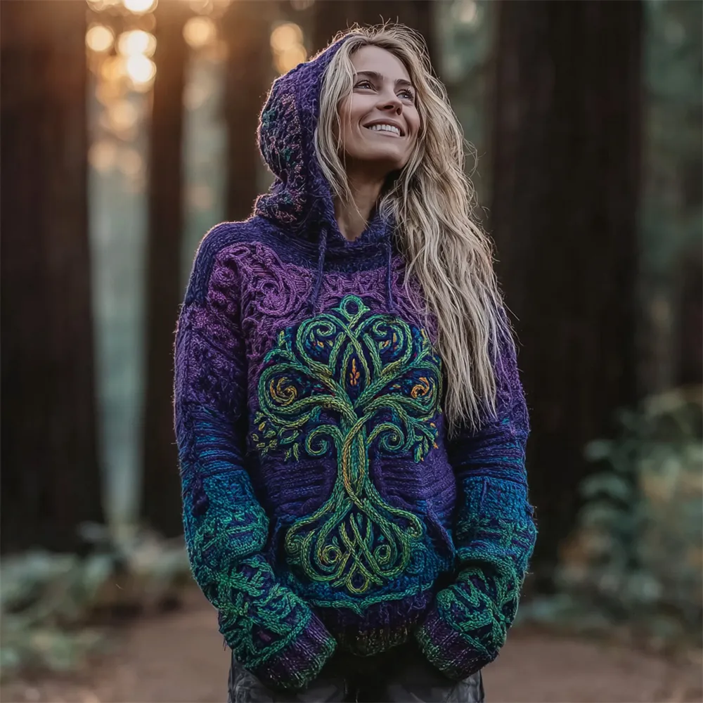 Viking Gradient Tree Of Life Women's Knit Hoodie