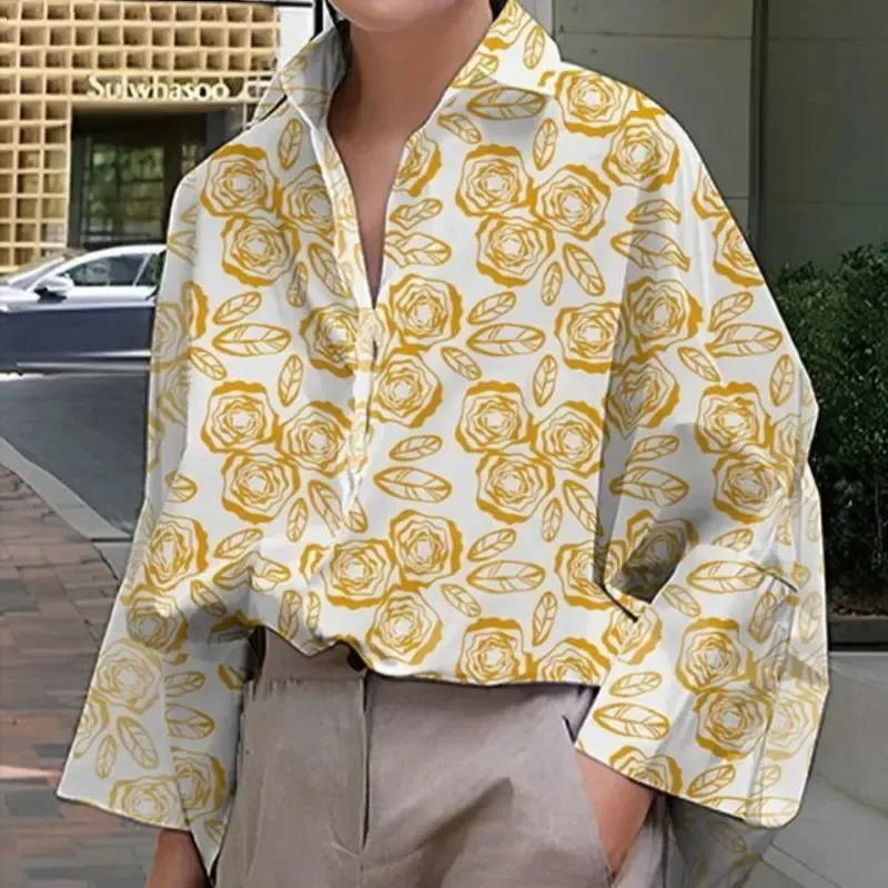 Women's Long-Sleeved Loose Solid Color Lapel Shirt