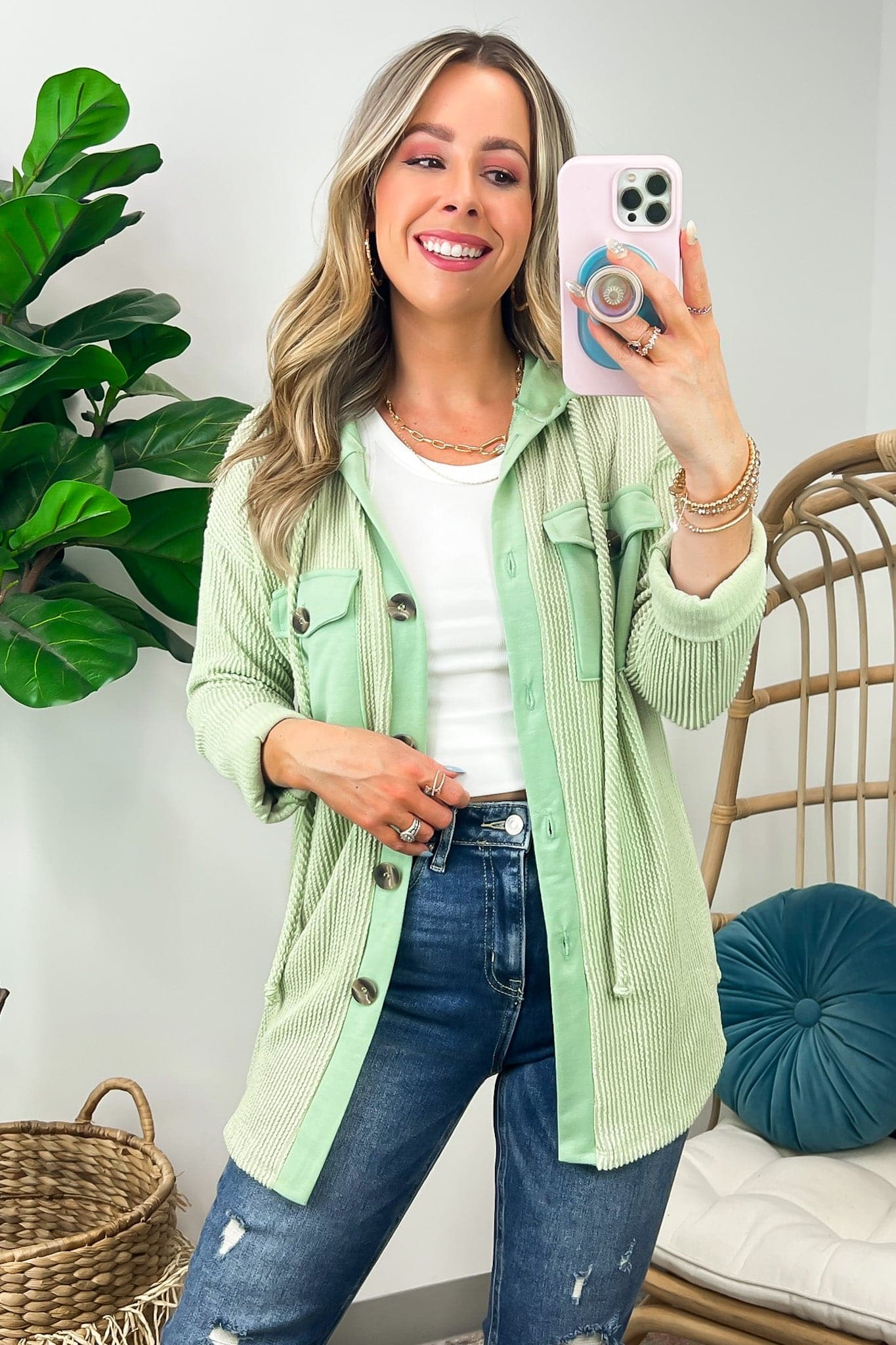 Saturday Satisfaction Ribbed Hooded Shacket