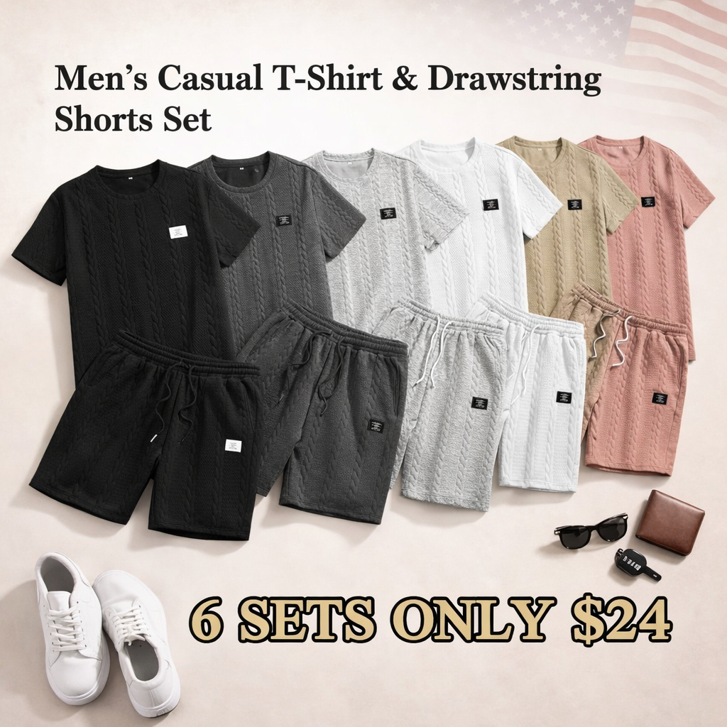 Men’s Casual T-Shirt & Drawstring Shorts Set (Regular Fit)