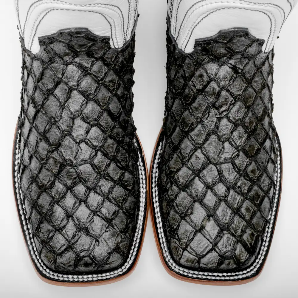 Grey Mini Pirarucu Leather Boots - Square Toe