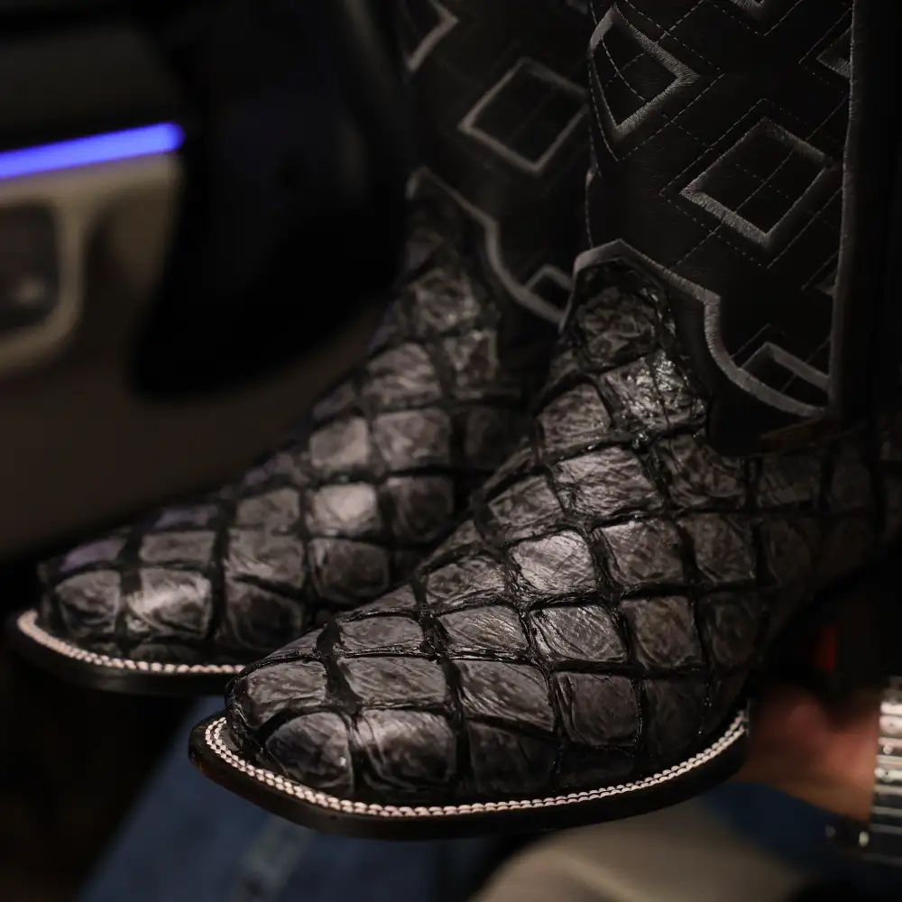 Midnight Grey Pirarucu Leather Boots - Square Toe