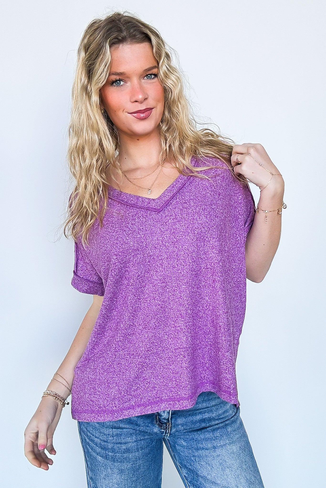 Sunday Morning V-Neck Hacci Knit Tee