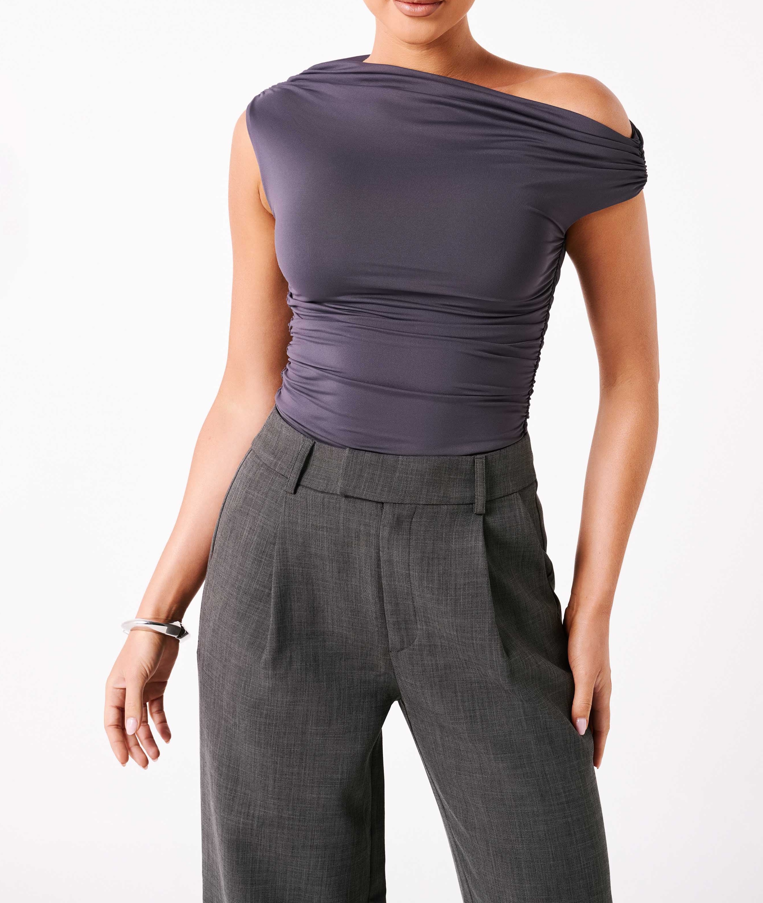 Charcoal Recycled Nylon Ruched Top