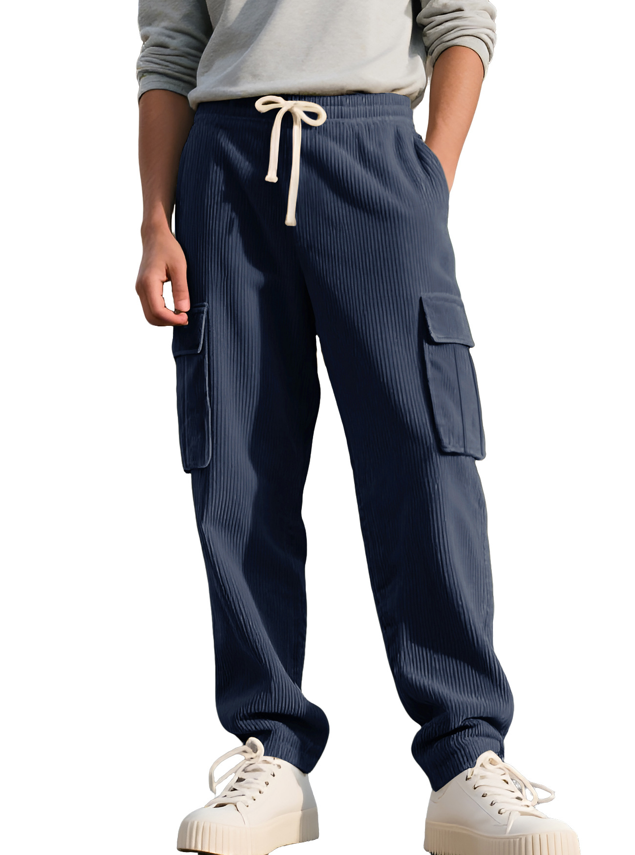 Multi-pocket corduroy men's casual pants