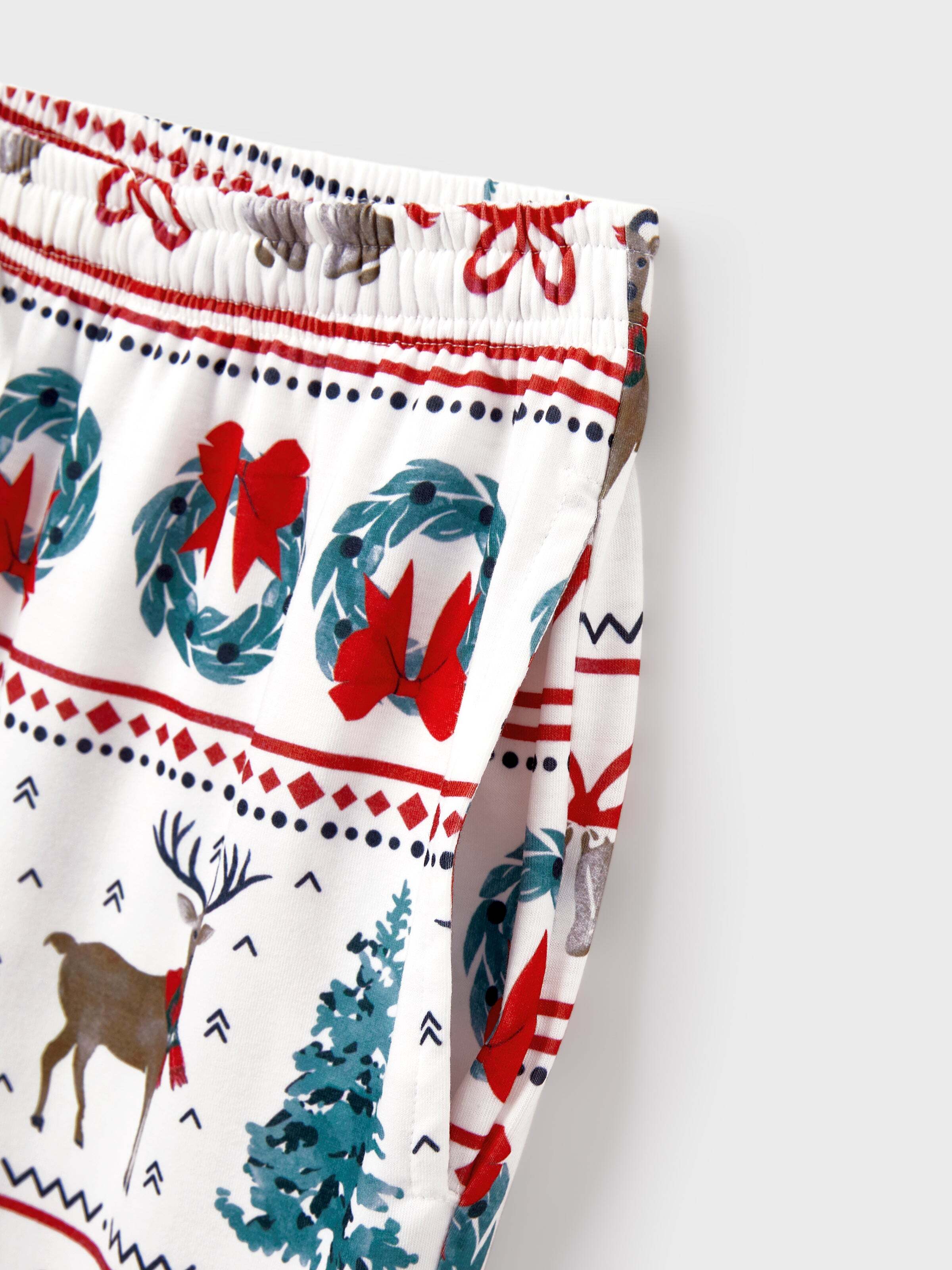 Christmas Matching Family Pajamas Set Christmas Elk and Bell Print Striped PJS with Christmas Socks White