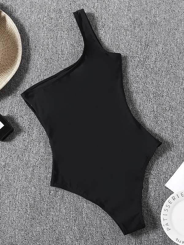 One-Shoulder Belted Chinlon One-Piece Swimwear