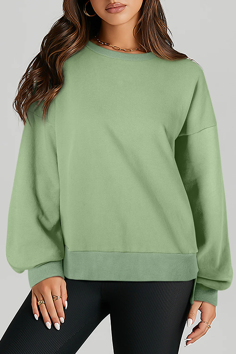 Smoke Solid O Neck High Low Hem Pullover Sweatshirt