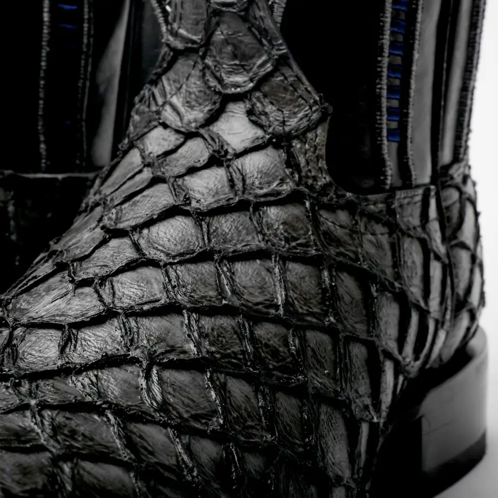 Grey Mini Pirarucu Leather Boots - Square Toe