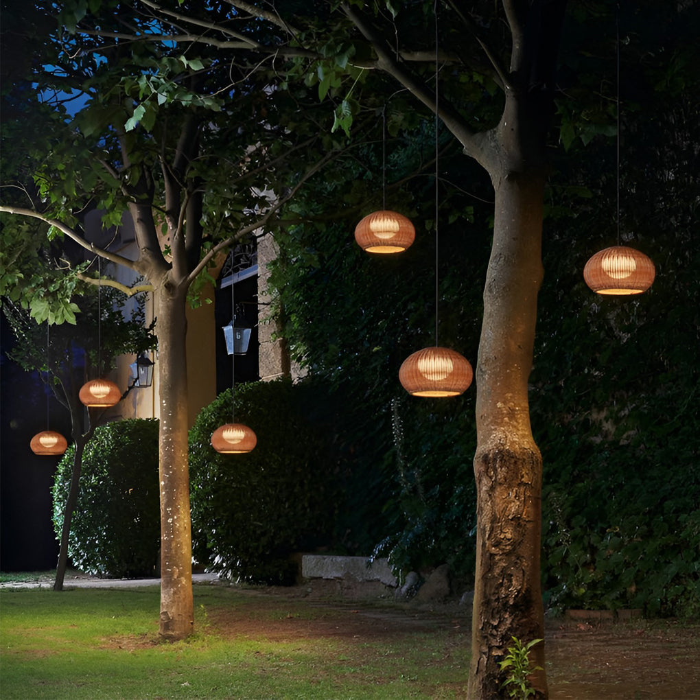 Lantern Shaped Waterproof Rattan Modern Outdoor Wall Lamp Chandelier