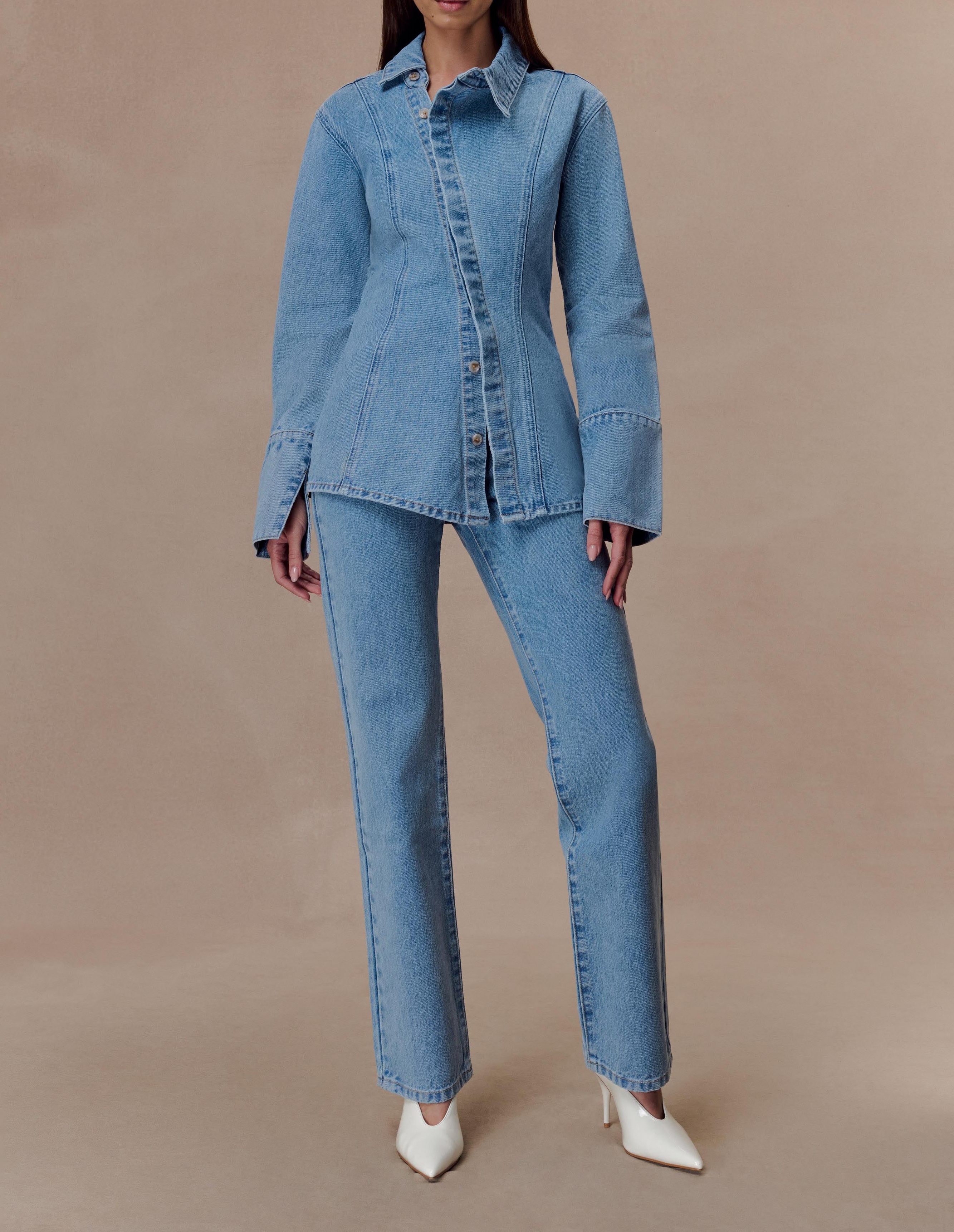 Blue High Waisted Straight Leg Jeans